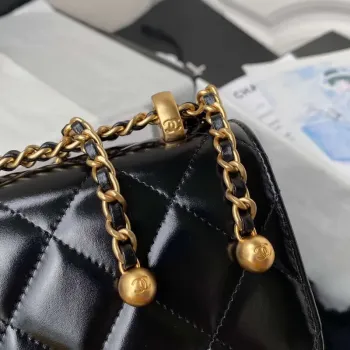 Chanel AS2615 Woc Peněženka na řetízku se zlatým přívěskem Mini Vintage kabelka z telecí kůže Černá