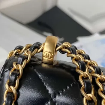 Chanel AS2615 Woc Peněženka na řetízku se zlatým přívěskem Mini Vintage kabelka z telecí kůže Černá