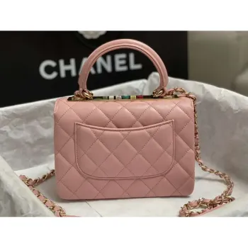 Chanel AS4654 Trendy CC taška s klopou a horním uchem, růžová jehněčí kůže, vícebarevné logo