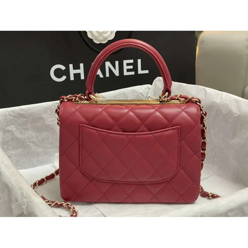 Chanel AS4654 Trendy CC taška s klopou a horním uchem, jehněčí kůže a zlatý kov, vínově červená