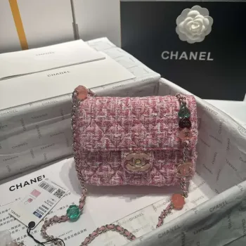 Chanel AS3782 MINI Flap Bag 23P vlněná smaltovaná zlatá kovová růžová 16 cm