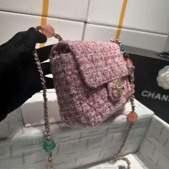 Chanel AS3782 MINI Flap Bag 23P vlněná smaltovaná zlatá kovová růžová 16 cm