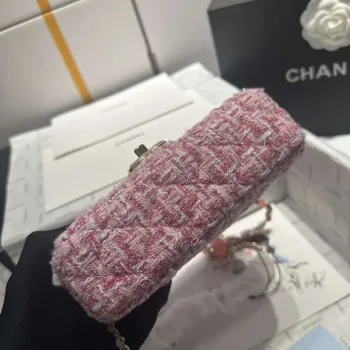 Chanel AS3782 MINI Flap Bag 23P vlněná smaltovaná zlatá kovová růžová 16 cm