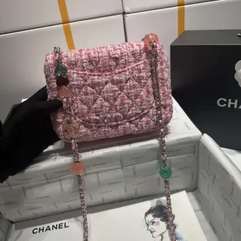 Chanel AS3782 MINI Flap Bag 23P vlněná smaltovaná zlatá kovová růžová 16 cm