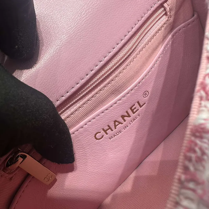 Chanel AS3782 MINI Flap Bag 23P vlněná smaltovaná zlatá kovová růžová 16 cm