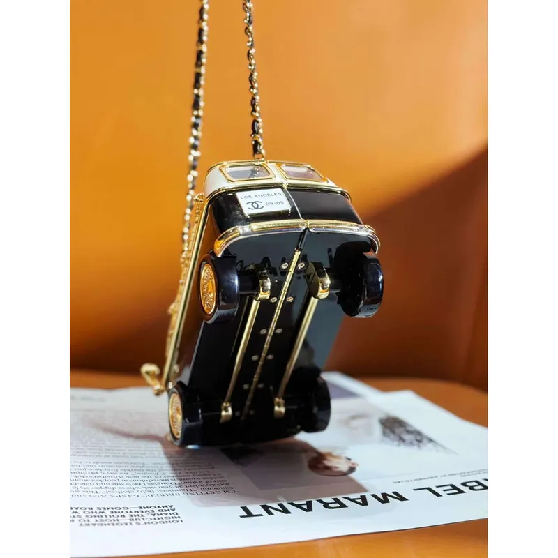 Chanel AS4590 MINI VAN Minaudiere plexi Smalt  Strass & Zlatý kov černá bílá & zlatá