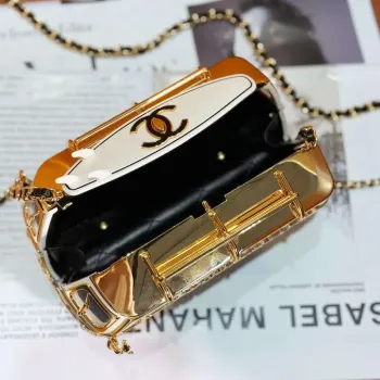 Chanel AS4590 MINI VAN Minaudiere plexi Smalt  Strass & Zlatý kov černá bílá & zlatá