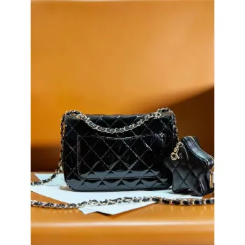 Chanel AS4646 MINI FLAP BAG & STAR COIN PURSE Zrcadlová telecí kůže  Metalická telecí kůže a zlatý kov Černá