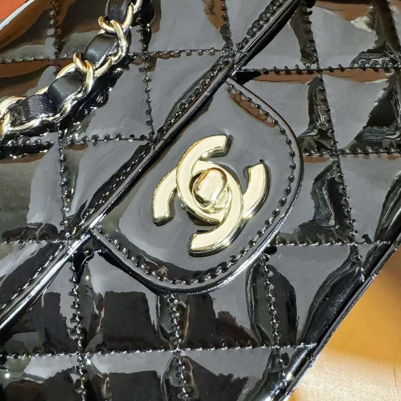 Chanel AS4646 MINI FLAP BAG & STAR COIN PURSE Zrcadlová telecí kůže  Metalická telecí kůže a zlatý kov Černá