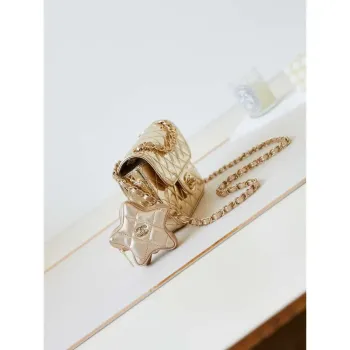 Chanel AS4646 MINI FLAP BAG & STAR COIN PURSE Zrcadlová telecí kůže  Metalická telecí kůže a zlatý kov Zlato