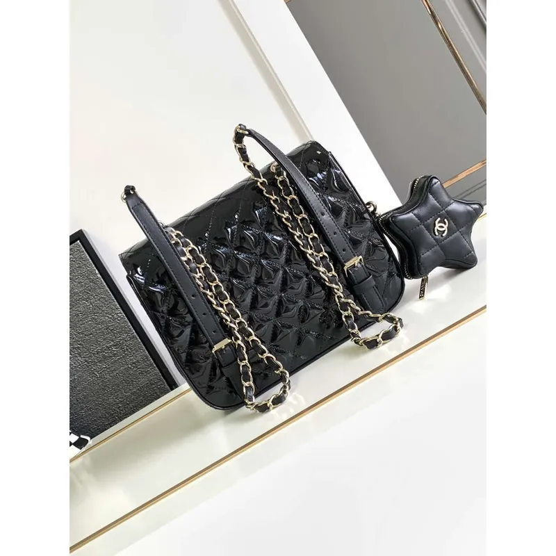 Chanel AS4649 BATOH & Peněženka Star z metalické telecí kůže a zlatého kovu Černá