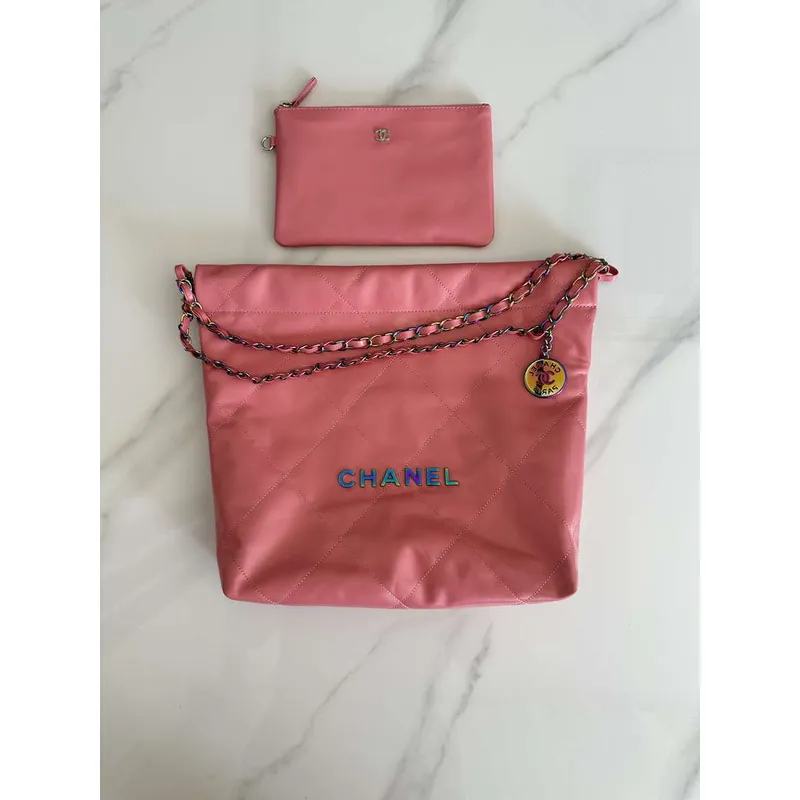 Chanel 22 AS3260 Malá kabelka z lesklé telecí kůže, růžová symfonie, kování