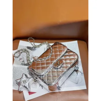 Chanel AS4649 BATOH & Hvězdná peněženka na mince Kovová telecí kůže a zlatý kov Stříbrná