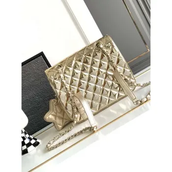 Chanel AS4649 BATOH & Hvězdná peněženka na mince Kovová telecí kůže a zlatý kov Světle zlatá