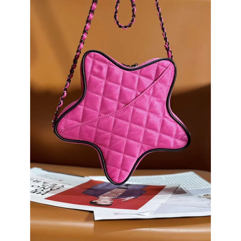 Chanel AS4579 Star Kabelka Saténová a černá metalická růžová