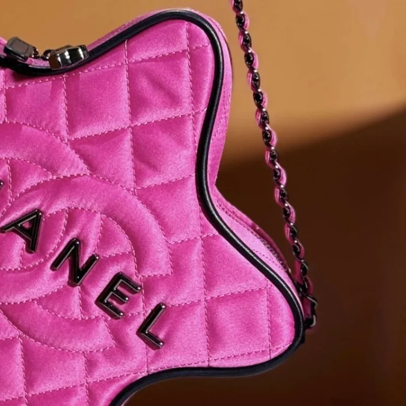 Chanel AS4579 Star Kabelka Saténová a černá metalická růžová