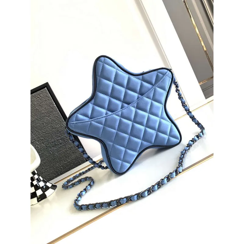 Chanel AS4579 Kabelka Star Satén a černý kov Modrá