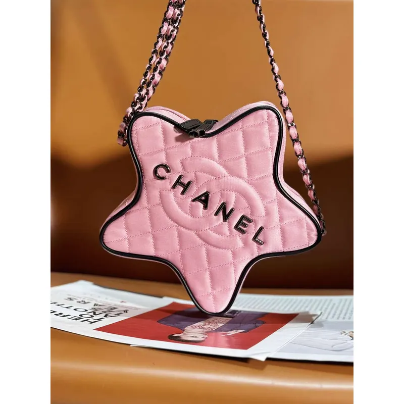 Chanel AS4579 Star Kabelka Satén & Černý odstín kovu Růžová