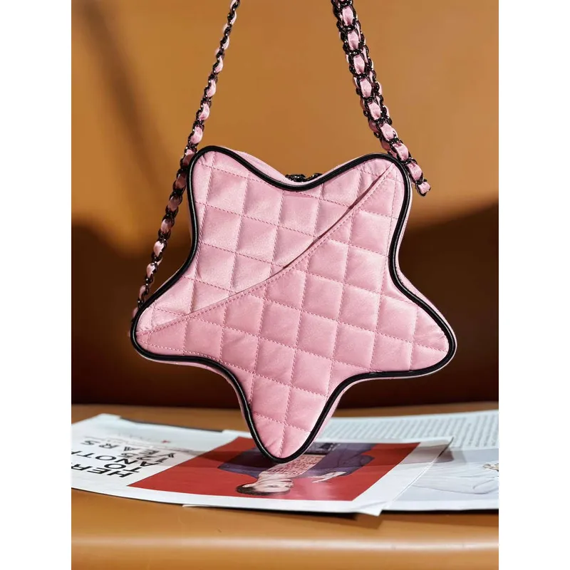 Chanel AS4579 Star Kabelka Satén & Černý odstín kovu Růžová