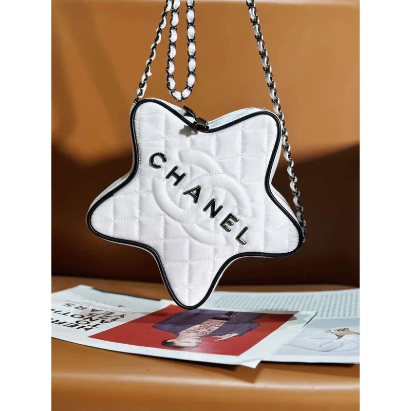 Chanel AS4579 Kabelka Star Satén a černý kov Bílý