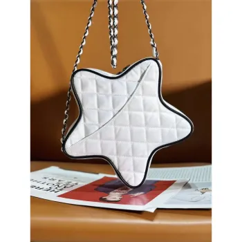 Chanel AS4579 Kabelka Star Satén a černý kov Bílý