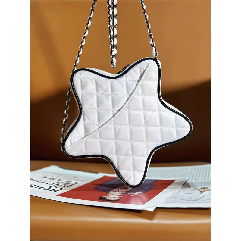 Chanel AS4579 Kabelka Star Satén a černý kov Bílý