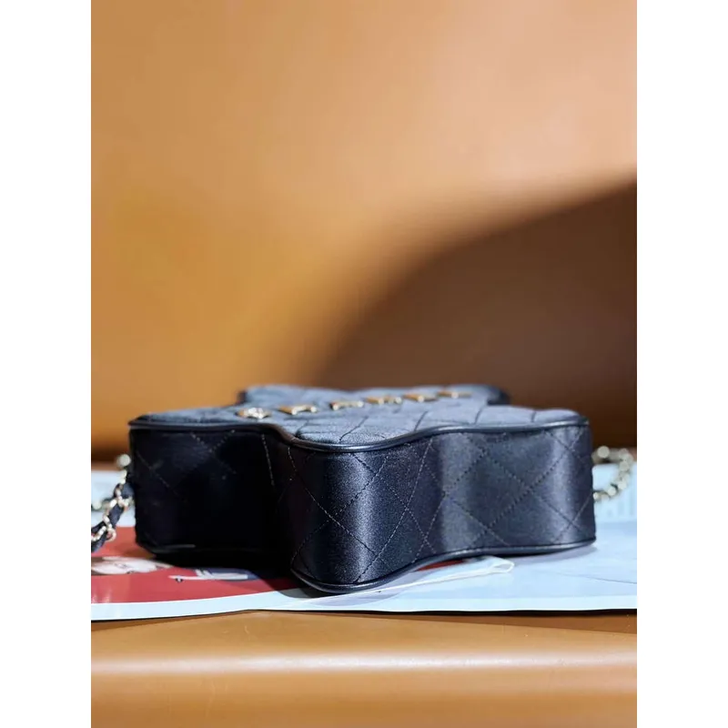 Chanel AS4579 Kabelka Star Satén a zlatý kov Černá