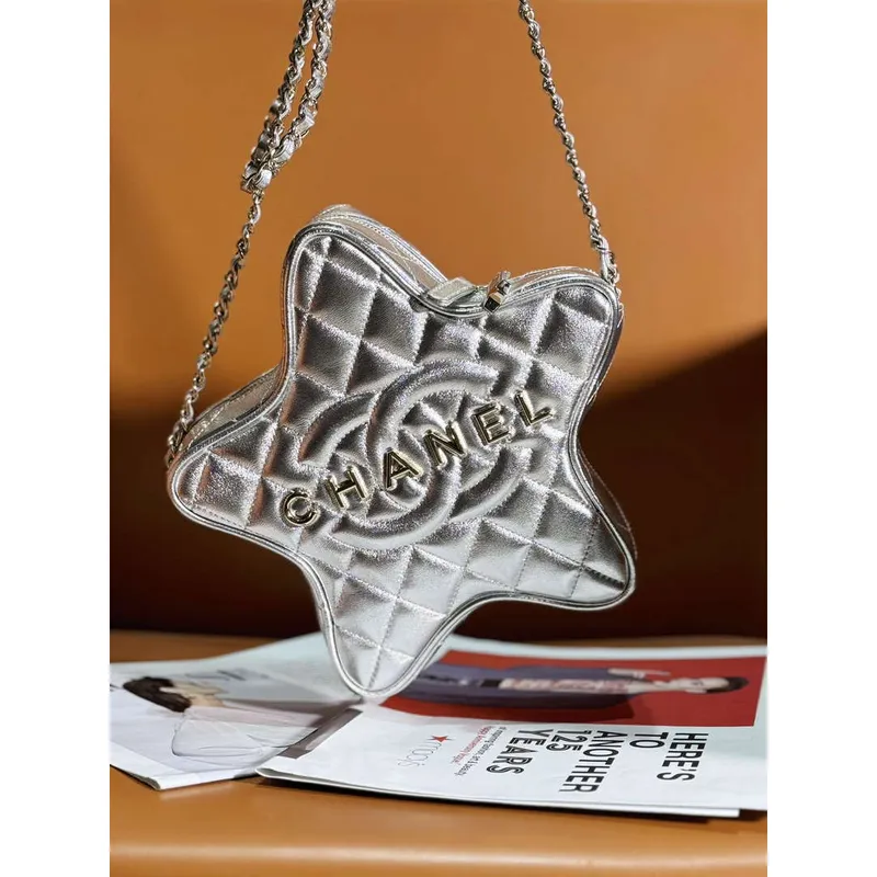 Chanel AS4579 Star Handbag metalická jehněčí kůže zlatá kovová stříbrná