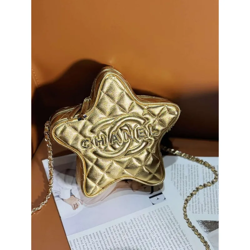 Chanel AS4579 Star Handbag metalická jehněčí kůže zlatý kov Zlato