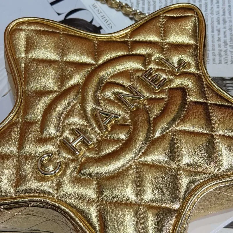 Chanel AS4579 Star Handbag metalická jehněčí kůže zlatý kov Zlato