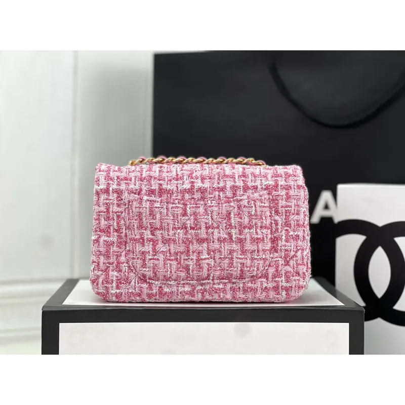 Chanel AS1116 Malá taška s klopou Vlněná A69900 Růžová