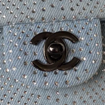 Chanel A01112 Klasická kabelka s klopou Sametová Krystalová perla Modrá