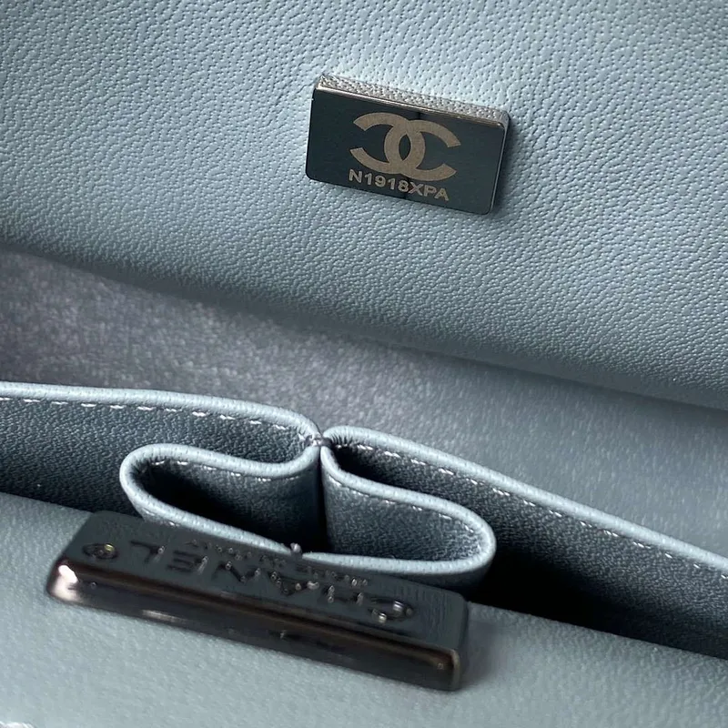 Chanel A01112 Klasická kabelka s klopou Sametová Krystalová perla Modrá