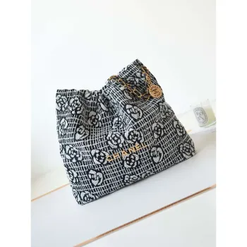 Chanel 22 Kabelka Lesklá AS3261 Bílá a černá sametová zlatá