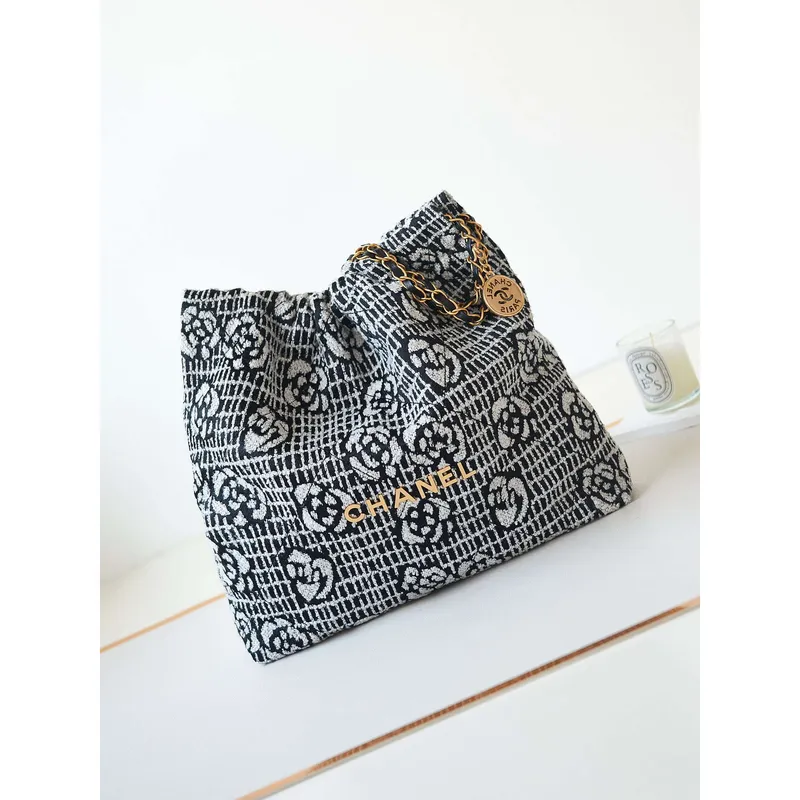 Chanel 22 Kabelka Lesklá AS3261 Bílá a černá sametová zlatá