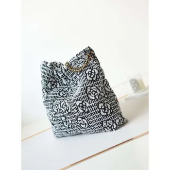 Chanel 22 Kabelka Lesklá AS3261 Bílá a černá sametová zlatá