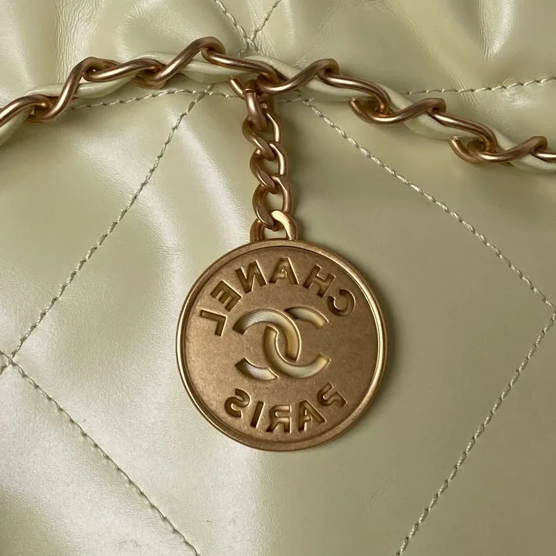 Chanel 22 Taška AS4486 Kabelka Lesklá telecí kůže Žlutá se zlatou