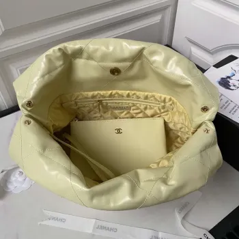 Chanel 22 Taška AS4486 Kabelka Lesklá telecí kůže Žlutá se zlatou
