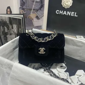 Chanel AS4051 Kabelka s klopou Sametová Stříbrná Kovová Černá
