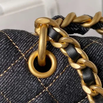 Chanel AS4051 Taška s klopou Denim Canvas Zlatá kovová Černá