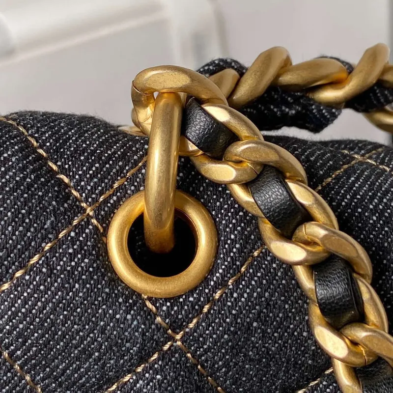 Chanel AS4051 Taška s klopou Denim Canvas Zlatá kovová Černá