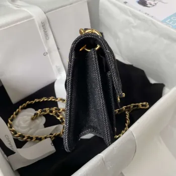 Chanel AS4051 Taška s klopou Denim Canvas Zlatá kovová Černá