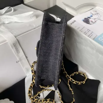 Chanel AS4051 Taška s klopou Denim Canvas Zlatá kovová Černá