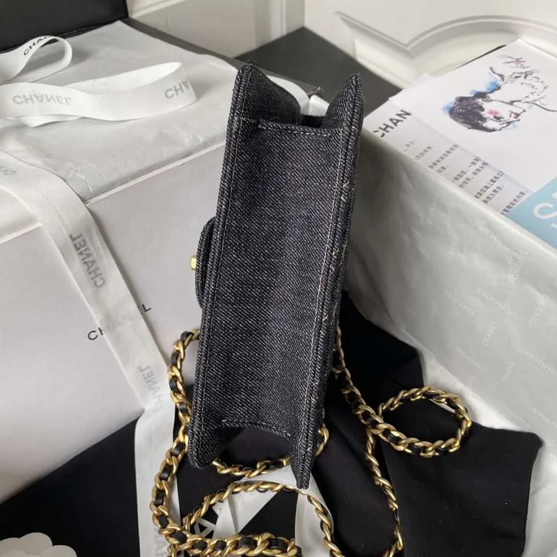Chanel AS4051 Taška s klopou Denim Canvas Zlatá kovová Černá