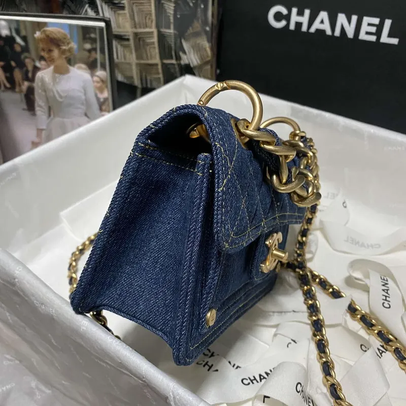 Chanel AS4051 Taška s klopou Denim Canvas Zlatá Kovová Modrá