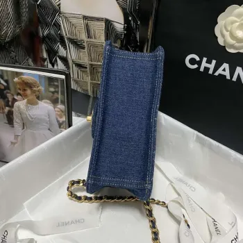 Chanel AS4051 Taška s klopou Denim Canvas Zlatá Kovová Modrá
