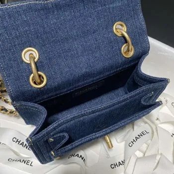 Chanel AS4051 Taška s klopou Denim Canvas Zlatá Kovová Modrá