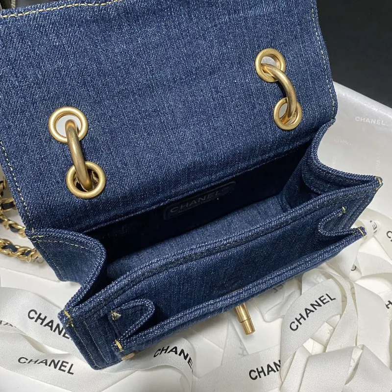 Chanel AS4051 Taška s klopou Denim Canvas Zlatá Kovová Modrá
