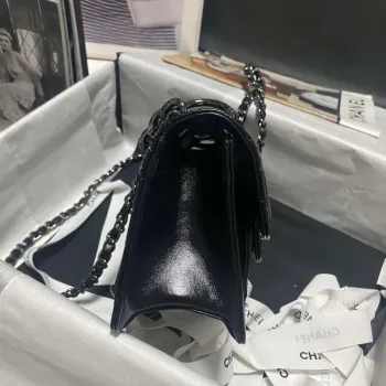 Chanel AS4051 Kabelka s klopou z jehněčí kůže, černá kovová s černou