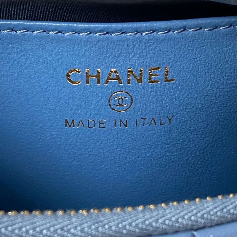 Chanel AP3647 23K Malá taška Hobo z jehněčí kůže, zlatá kovová, modrá